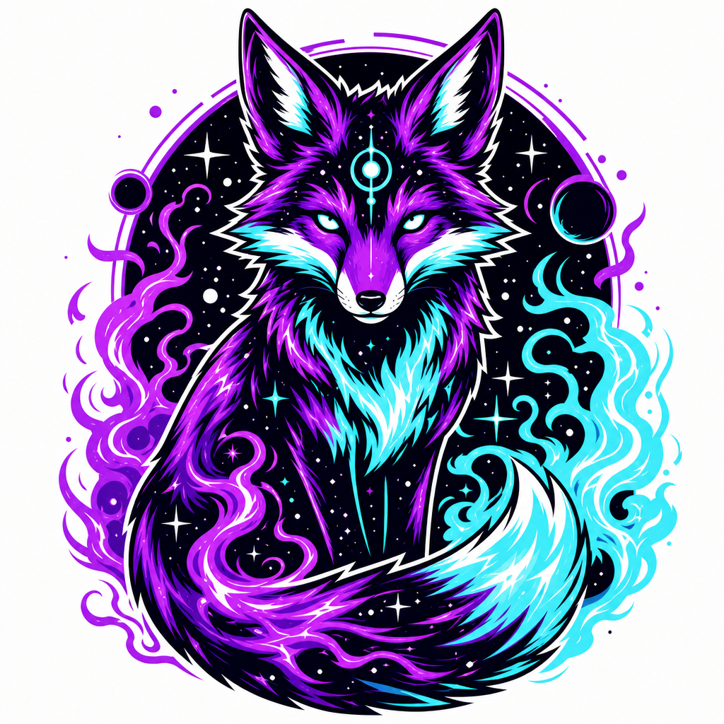 T-shirt renard cosmique néon IA