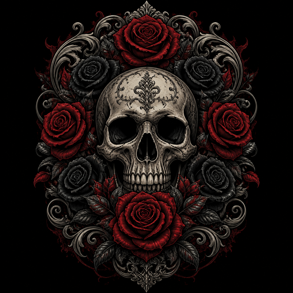 T-shirt crâne roses gothic tattoo IA