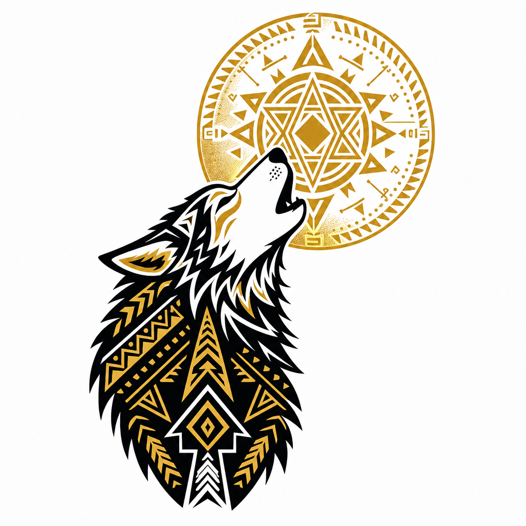 T-shirt loup tribal lune IA